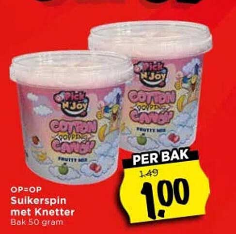 Suikerspin met knetterin bak 50 gram PER BAK