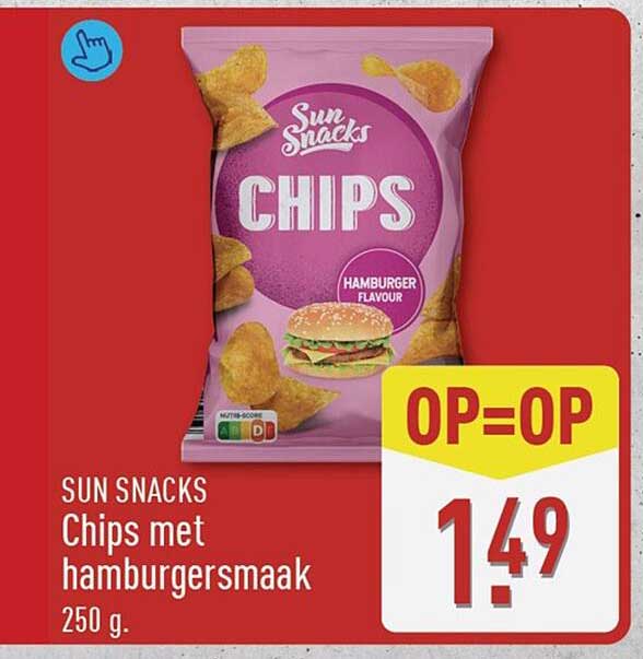 SUN SNACKS Chips met hamburgersmaak 250 g. OP=OP