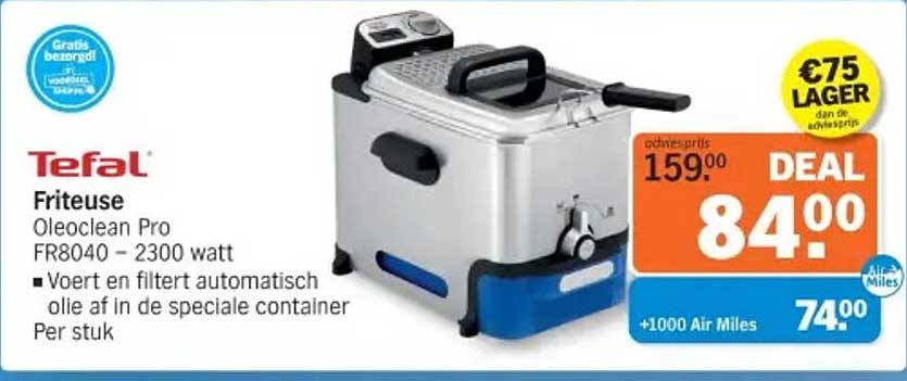 Tefal Friteuse Oleoclean Pro FR8040 – 2300 watt