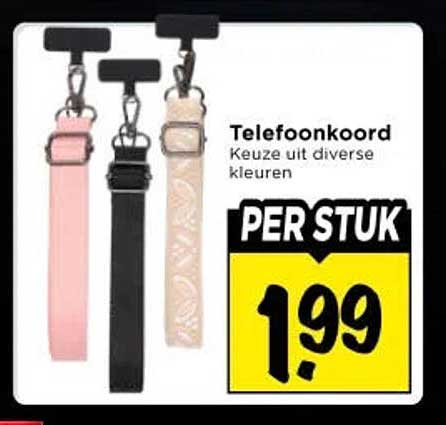 Telefoonkoord Keuze uit diverse kleuren PER STUK