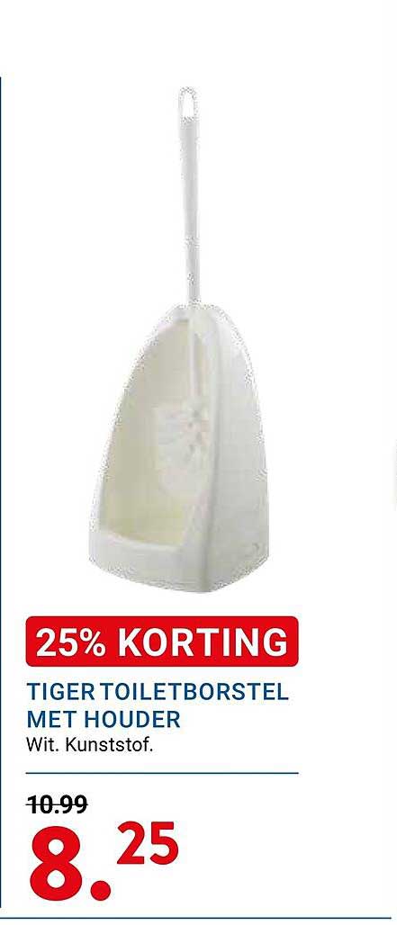 TIGER TOILETBORSTEL MET HOUDER WIT. KUNSTSTOF. 25% KORTING