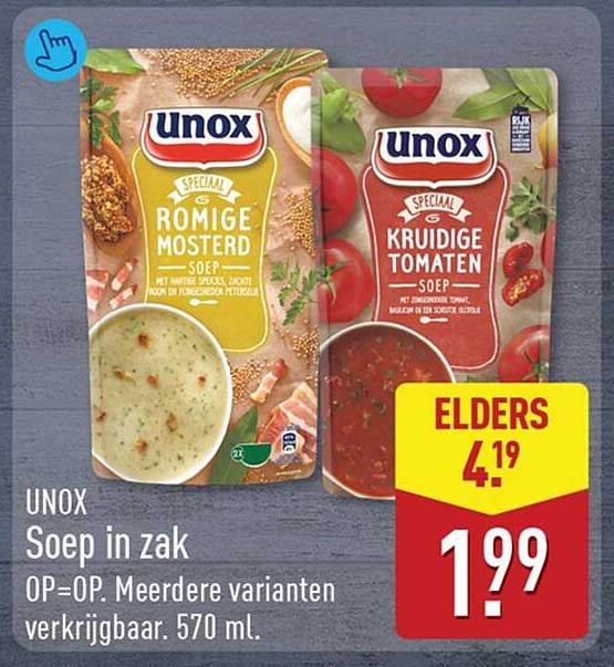 UNOX Soep in zak OP=OP. Meerdere varianten verkrijgbaar. 570 ml.