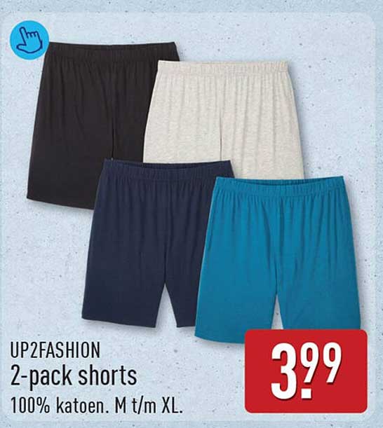UP2FASHION 2-pack shorts 100% katoen. M t/m XL.
