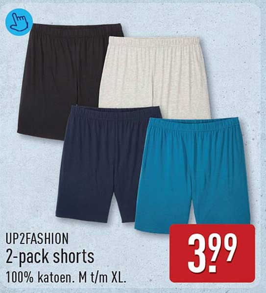 UP2FASHION 2-pack shorts 100% katoen. M t/m XL.