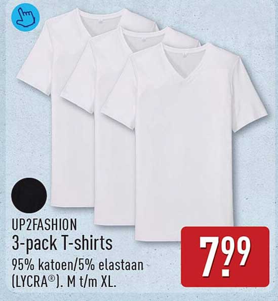 UP2FASHION 3-pack T-shirts 95% katoen/5% elastaan (LYCRA®). M t/m XL.