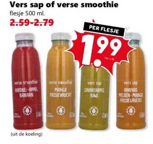 Vers sap of verse smoothie flesje 500 ml.