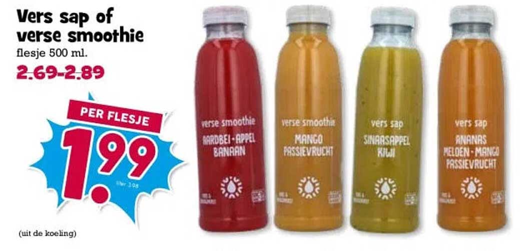 Vers sap of verse smoothie flesje 500 ml.