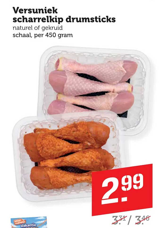Versuniek scharrelkip drumsticks naturel of gekruid schaal, per 450 gram