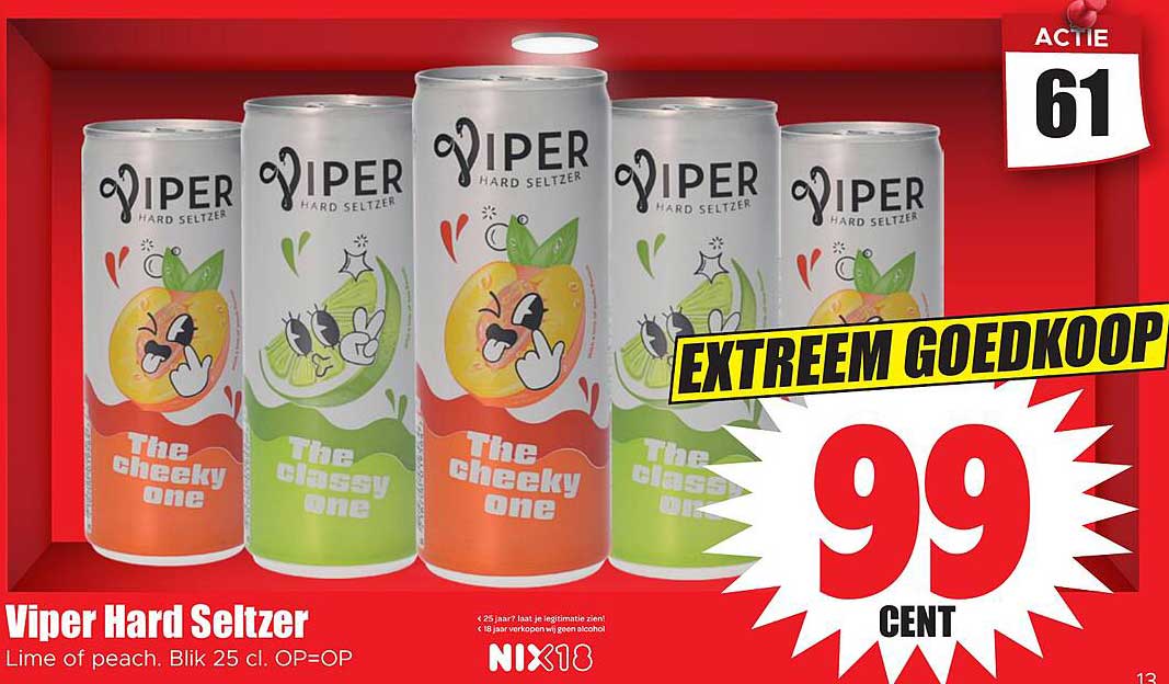 Viper Hard Seltzer Lime of peach. Blik 25 cl. OP=OP EXTREEM GOEDKOOP