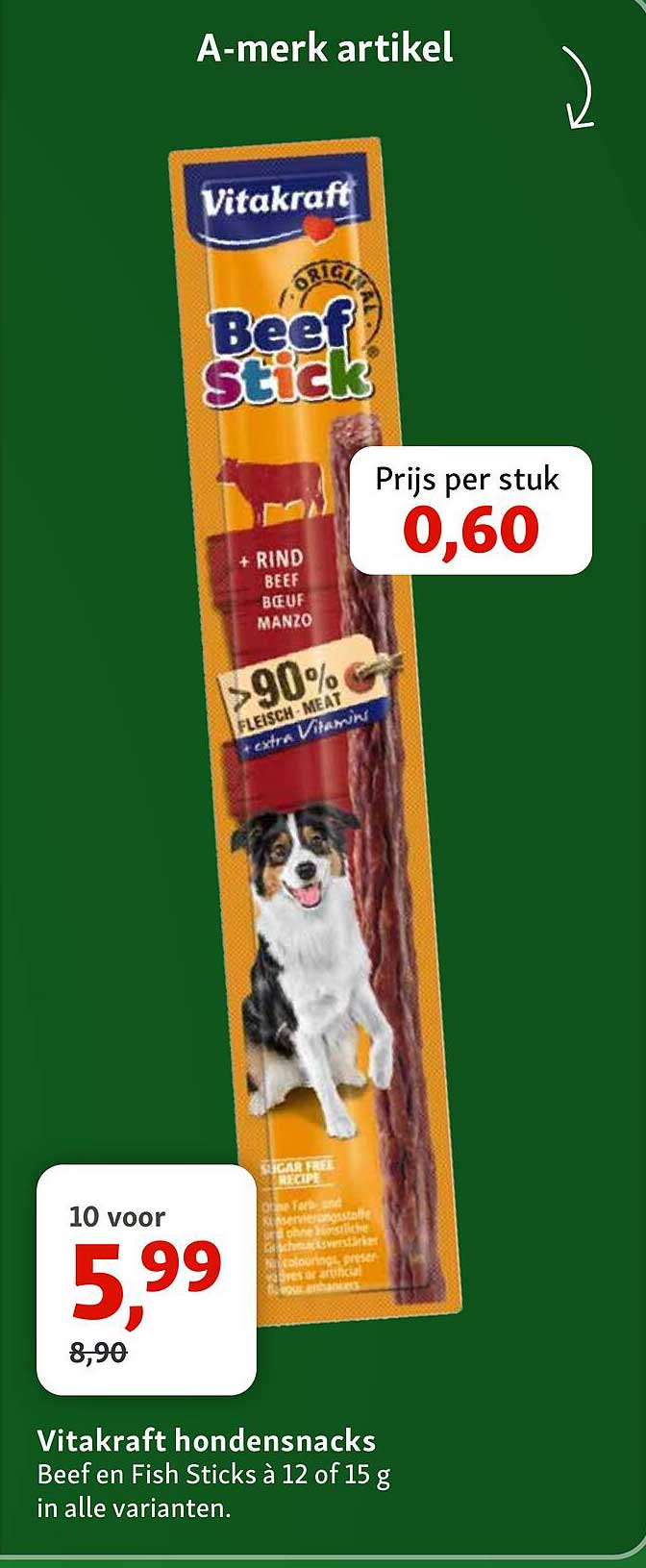 Vitakraft hondensnacks Beef en Fish Sticks à 12 of 15 g in alle varianten.