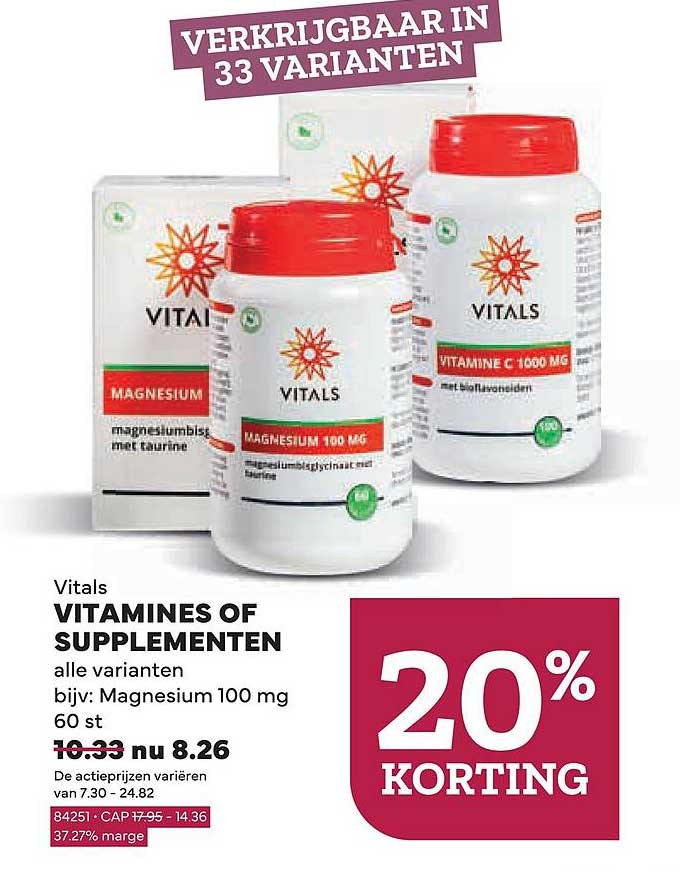 Vitals vitamines of supplementen alle varianten bijv: Magnesium 100 mg 60 st 20% korting