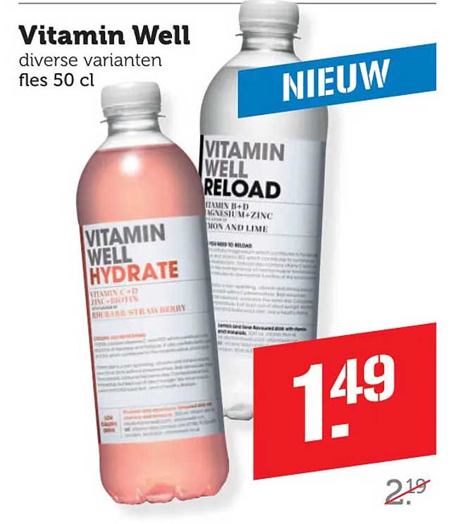 Vitamin Well diverse varianten fles 50 cl NIEUW