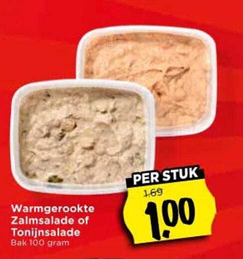 Warmgerookte Zalmsalade of Tonijnsalade Bak 100 gram PER STUK