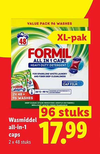 Wasmiddel all-in-1 caps 2 x 48 stuks XL-pak 96 stuks