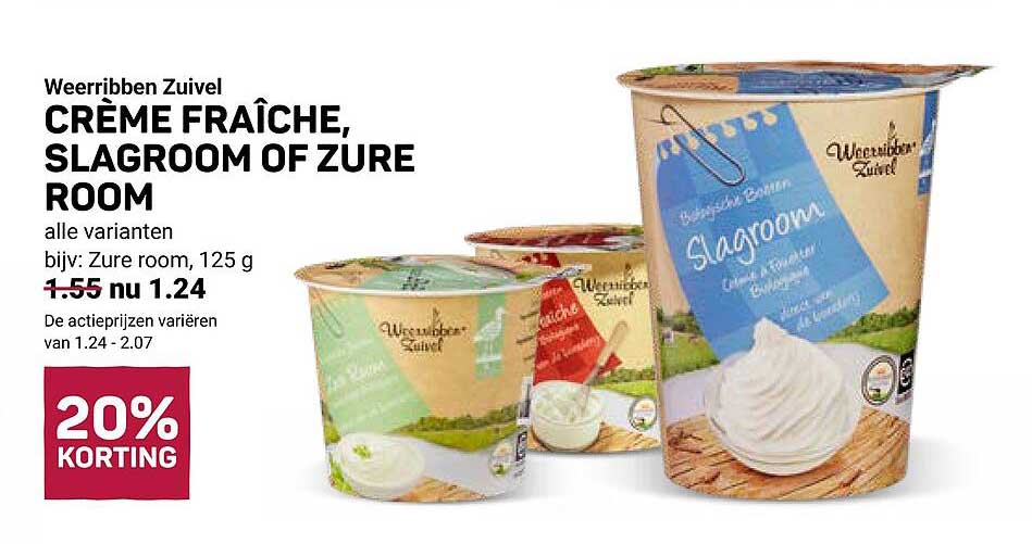 Weerribben Zuivel CRÈME FRAÎCHE, SLAGROOM OF ZURE ROOM 20% KORTING