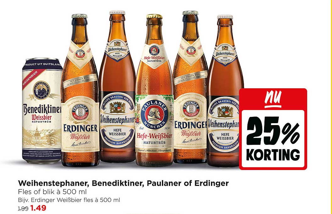 Weihenstephaner, Benediktiner, Paulaner of Erdinger 25% korting