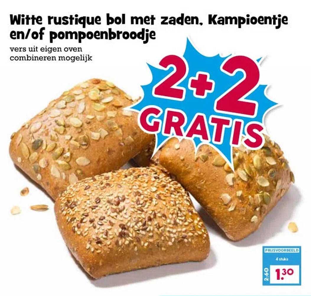 Witte rustique bol met zaden, kampioentje en/of pompoenbroodje 2+2 gratis