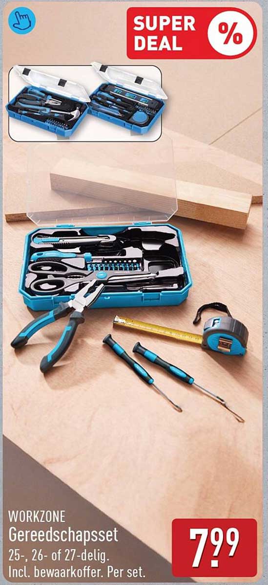 WORKZONE Gereedschapsset 25-, 26- of 27-delig. Incl. bewaarkoffer. Per set.