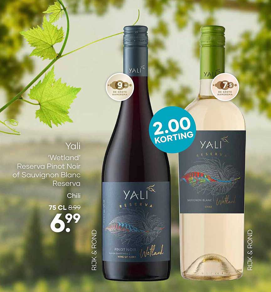 Yali ‘Wetland’ Reserva Pinot Noir of Sauvignon Blanc Reserva Chili 75 cl 2.00 KORTING