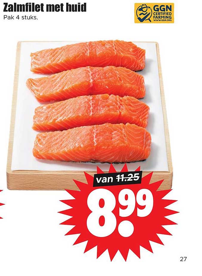 Zalmfilet met huid Pak 4 stuks.