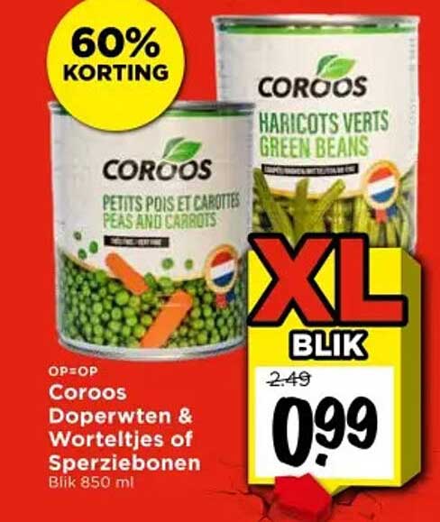 Coroo Doperwten & Worteltjes of Sperziebonen Blik 850 ml