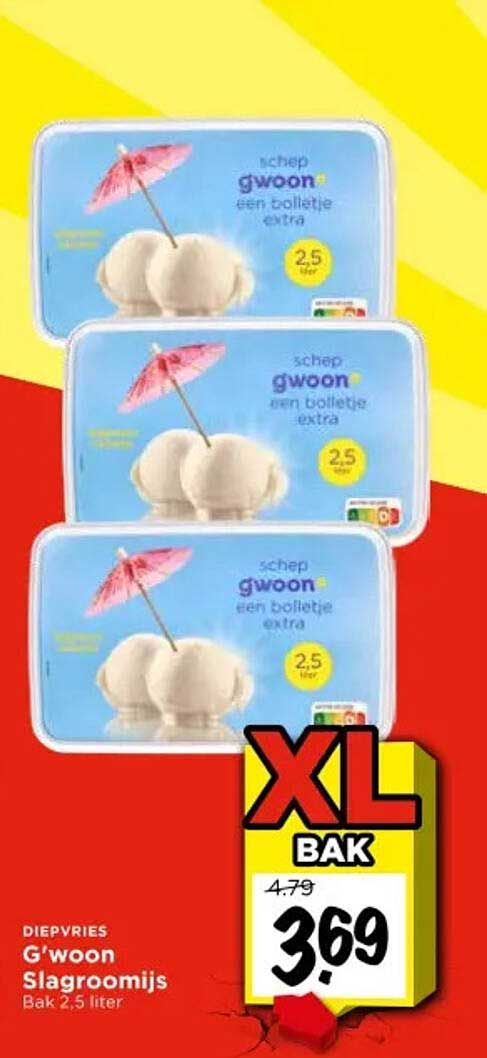 G'woon Slagroomijs 2.5 liter