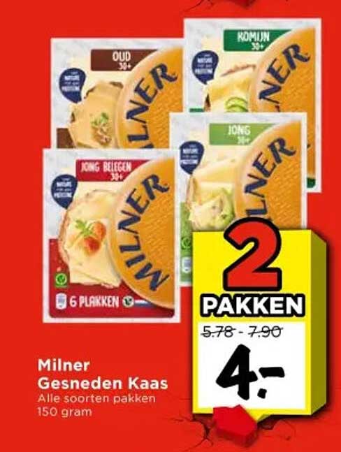 Milner Gesneden Kaas 150 gram - 2 pakken voor 4,-