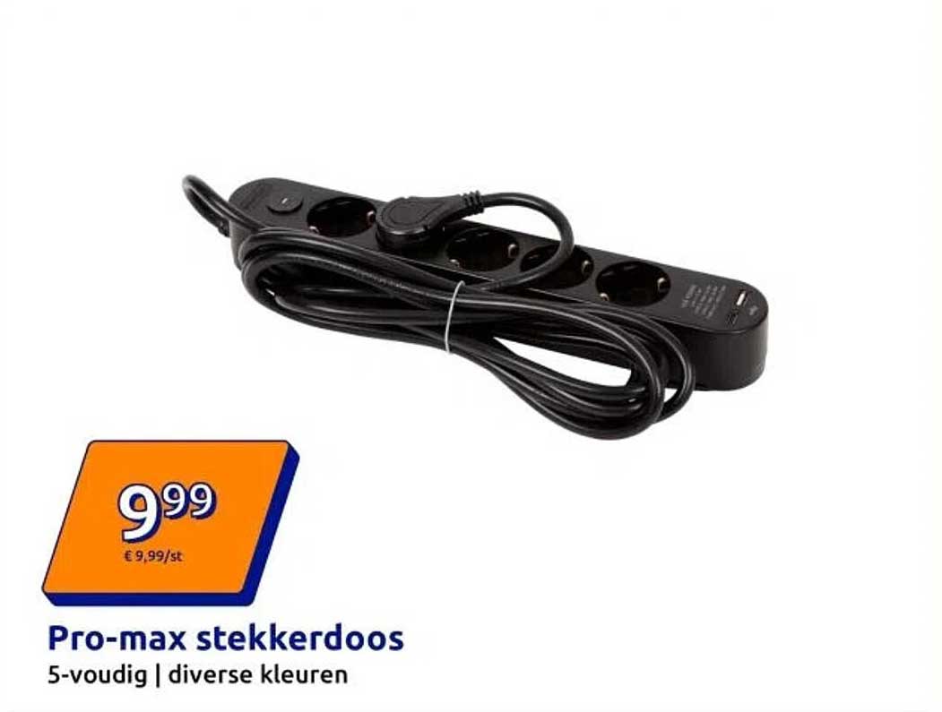 Pro-max stekkerdoos 5-voudig diverse kleuren