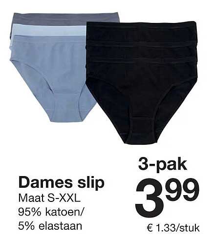 3-pak Dames slip Maat S-XXL 95% katoen/ 5% elastaan