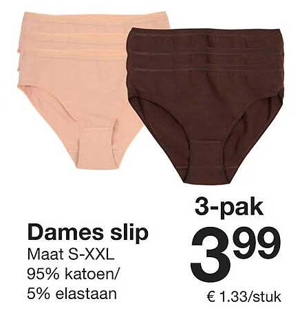 3-pak Dames slip Maat S-XXL 95% katoen/5% elasstaan