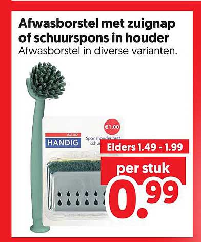 Afwasborstel met zuignap of schuurpons in houder