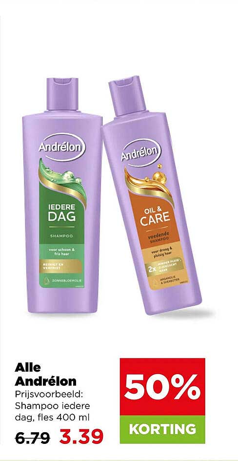 Alle Andrélon, Prijsvoorbeeld: Shampoo iedere dag, fles 400 ml 50% KORTING