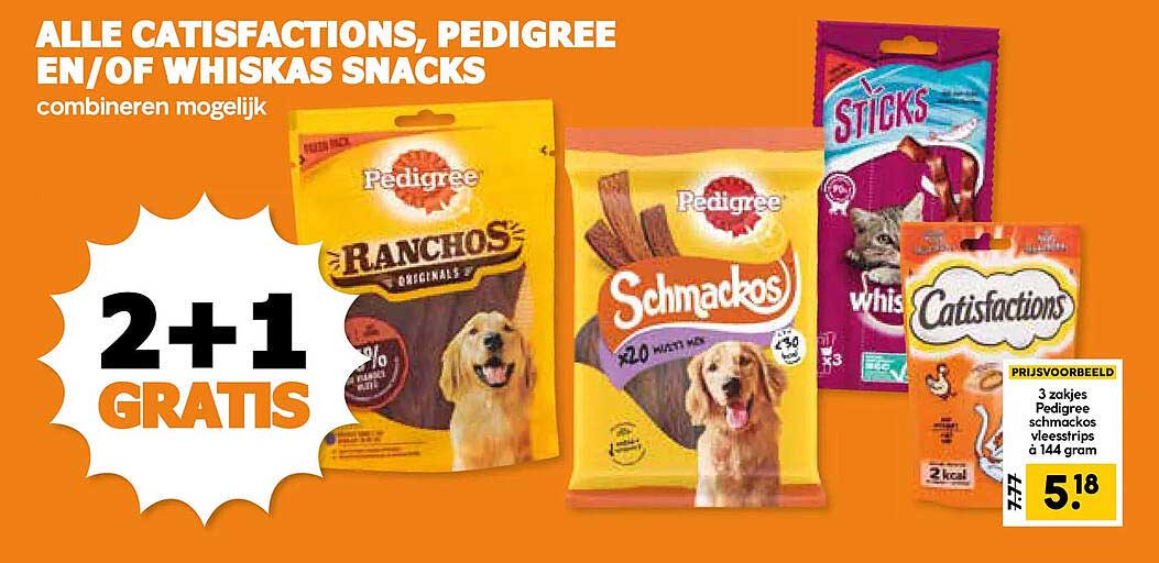ALLE CATSIFICATIONS, PEDIGREE EN/OF WHISKAS SNACKS combineren mogelijk 2+1 GRATIS