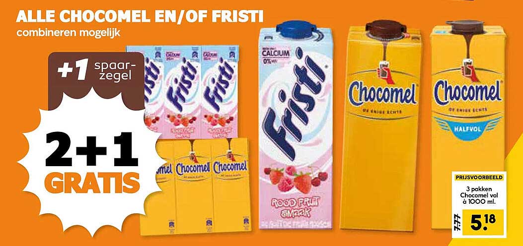 ALLE CHOCOMEL EN/OF FRISTI combineren mogelijk 2+1 GRATIS