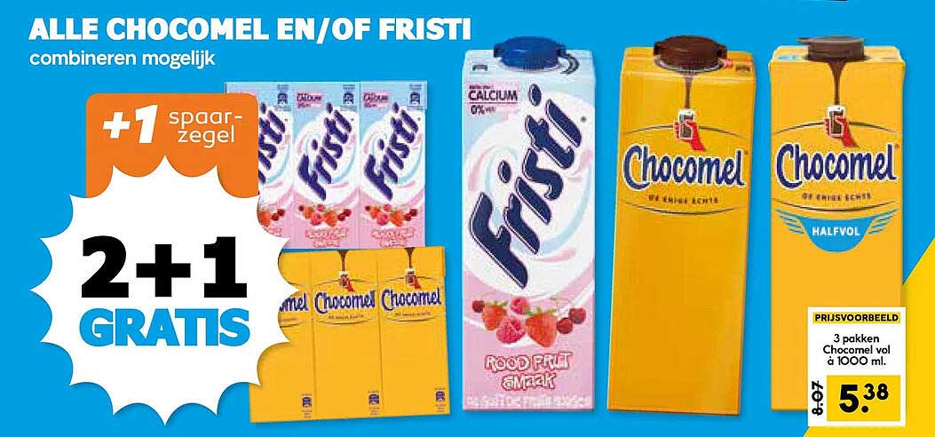 ALLE CHOCOMEL EN/OF FRISTI combineren mogelijk 2+1 GRATIS