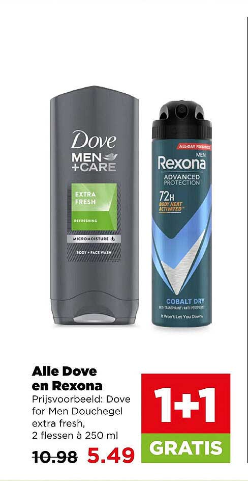 Alle Dove en Rexona 1+1 GRATIS