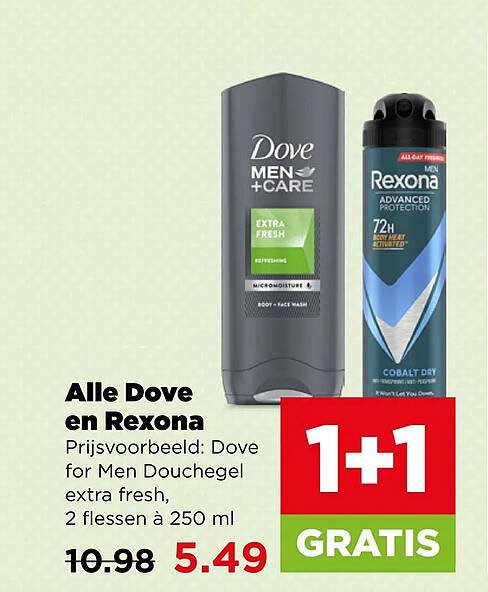 Alle Dove en Rexona 1+1 GRATIS