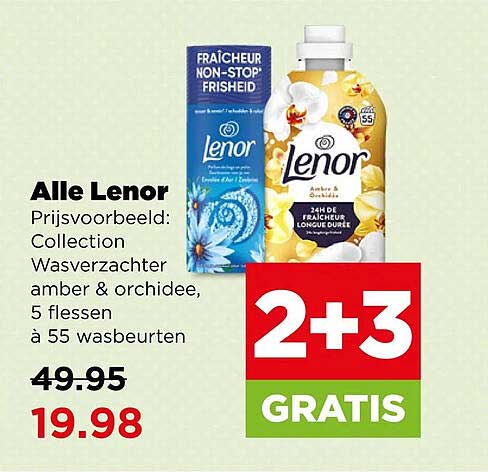 Alle Lenor Prijsvoorbeeld: Collection Wasverzachter amber & orchidee, 5 flessen à 55 wasbeurten 2+3 GRATIS