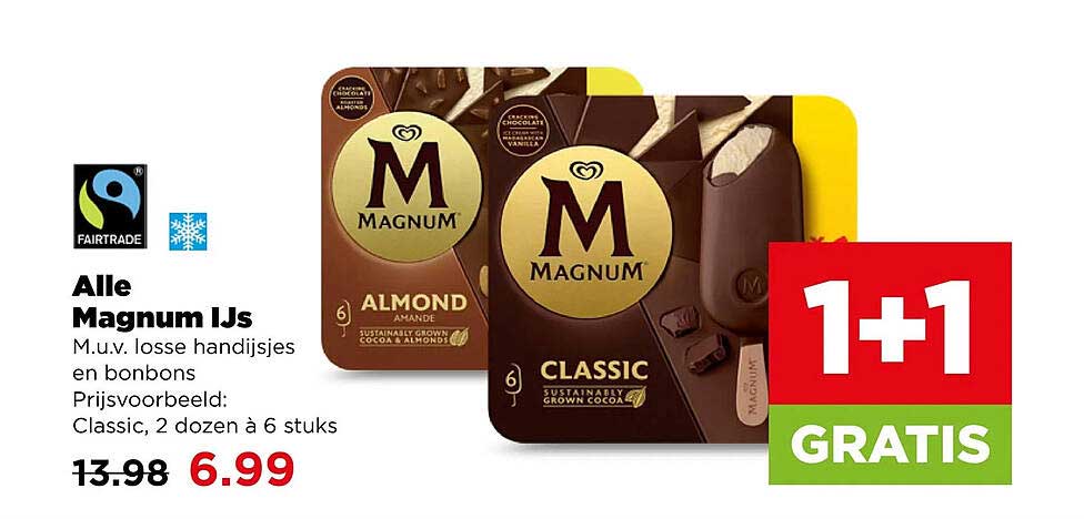 Alle Magnum IJs M.u.v. losse handijsjes en bonbons 1+1 GRATIS