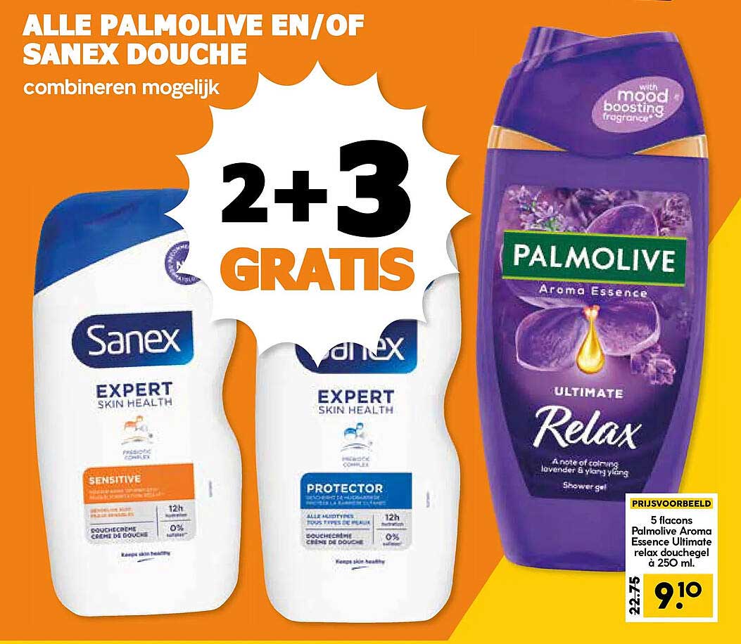 ALLE PALMOLIVE EN/OF SANEX DOUCHE combineren mogelijk 2+3 GRATIS