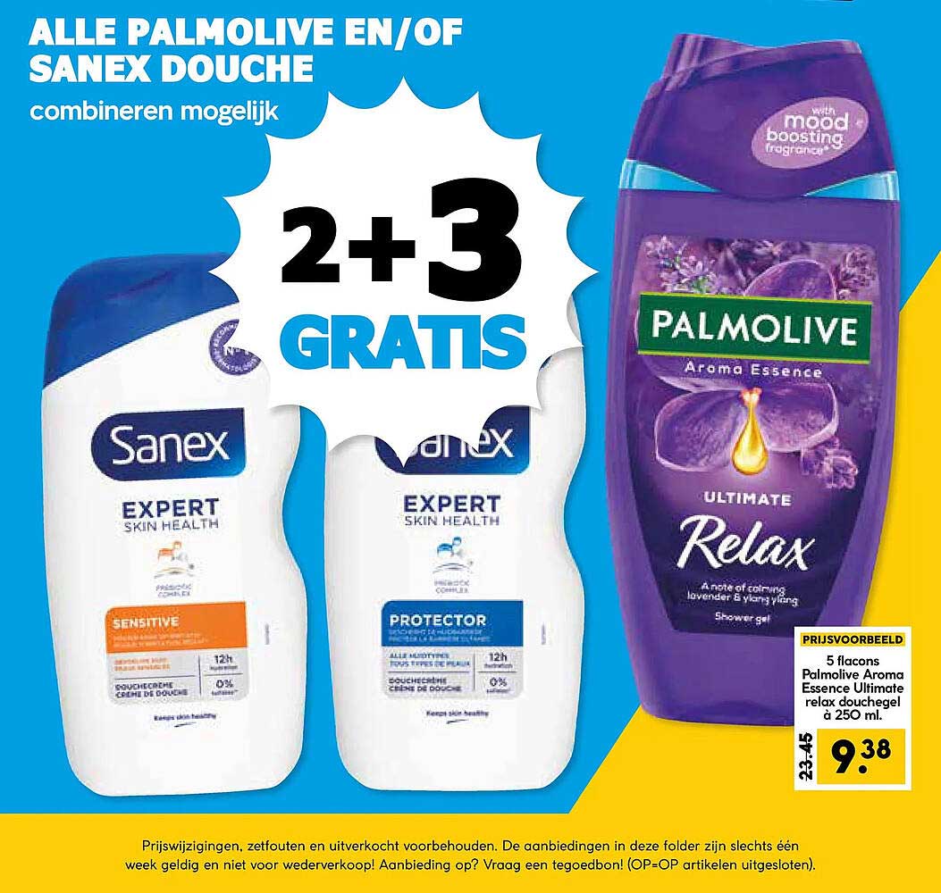 ALLE PALMOLIVE EN/OF SANEX DOUCHE combineren mogelijk 2+3 GRATIS
