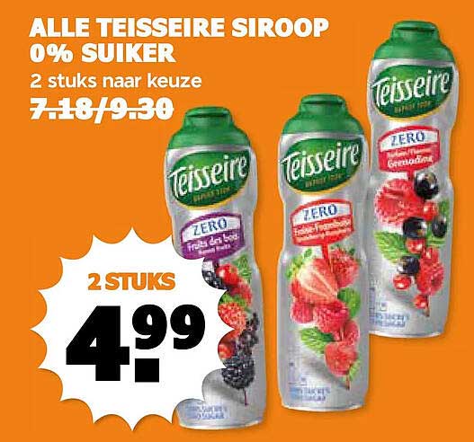 ALLE TEISSEIRE SIROOP 0% SUIKER 2 stuks naar keuze