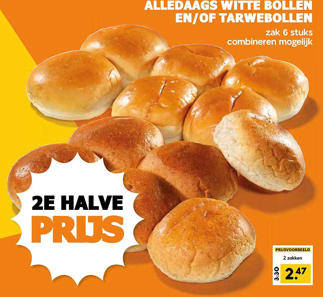 ALLEDAAGS WITTE BOLLEN EN/OF TARWEBOLLEN zak 6 stuks combineren mogelijk 2E HALVE PRIJS