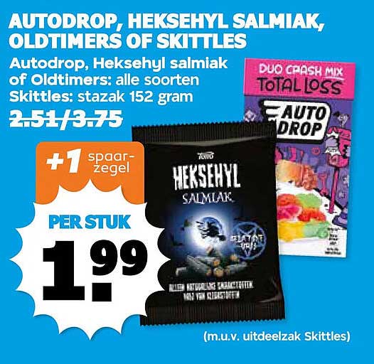 AUTODROP, HEKSEHYL SALMIAK, OLDTIMERS OF SKITTLES +1 spaarzegel