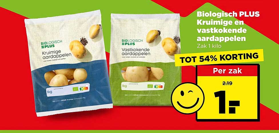 Biologisch PLUS Kriumige en vastkokende aardappelen Zak 1 kilo TOT 54% KORTING