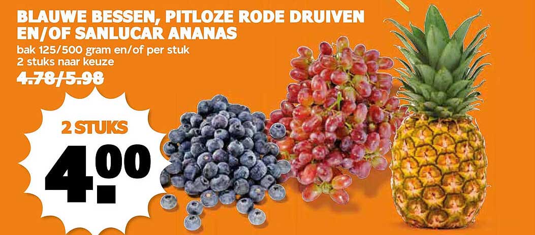 BLAUWE BESSEN, PITLOZE RODE DRUIVEN EN/OF SANLUCAR ANANAS 2 STUKS