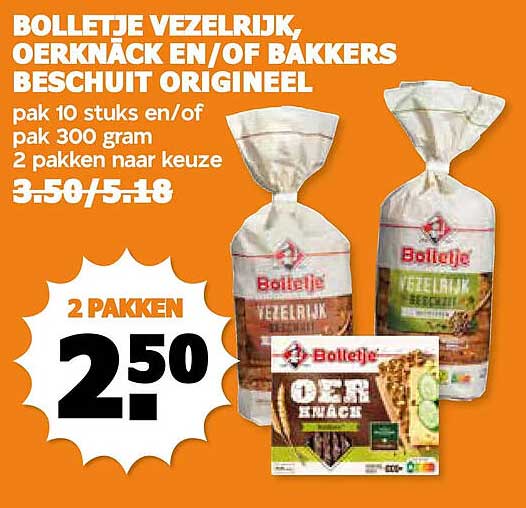 BOLLETJE VEZELRIJK, OERKNÄCK EN/OF BAKKERS BESCHUIT ORIGINEEL 2 PAKKEN