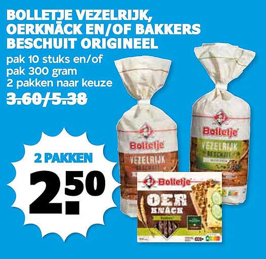 Bolle­tje vezelrijk, oerknäck en/of bakkersbeschuit origineel 2 pakken naar keuze