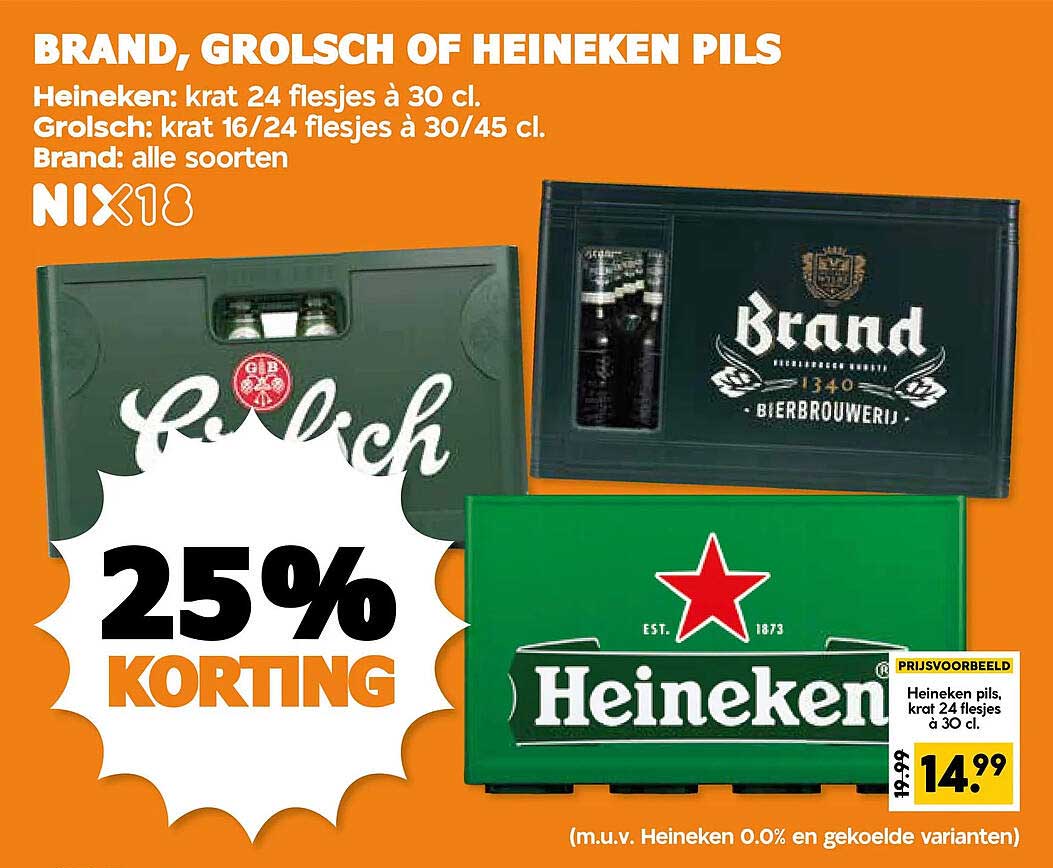 BRAND, Grolsch of Heineken pils 25% KORTING