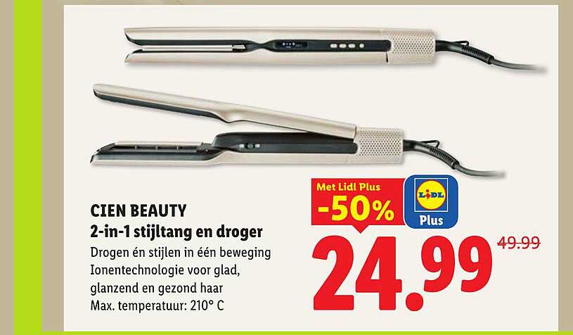 CIEN BEAUTY 2-in-1 stijltang en droger Met Lidl Plus -50%
